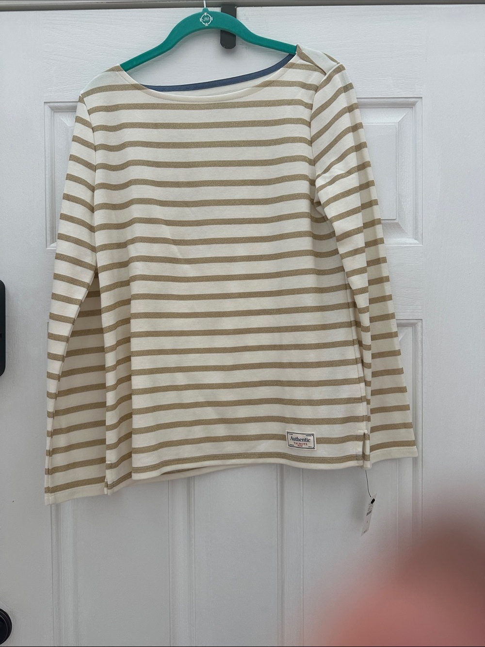 Talbots Beige and White Striped Long-Sleeve Tee